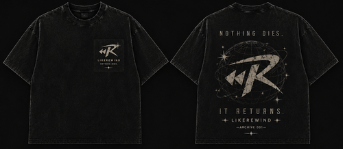 Archive 001 is the debut release from LikeRewind, inspired by the idea that great fashion never truly disappears—it comes back stronger. This heavyweight, vintage-washed oversized tee features distressed screen prints on the front and back, delivering a timeless look built for everyday wear. Designed with premium materials and limited availability, Archive 001 represents the beginning of the LikeRewind archive—because Nothing Dies. It Returns.