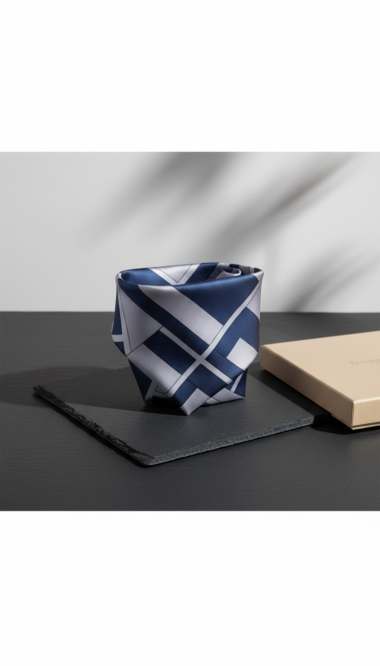 Bespoke silk scarf geometric deep sapphire print